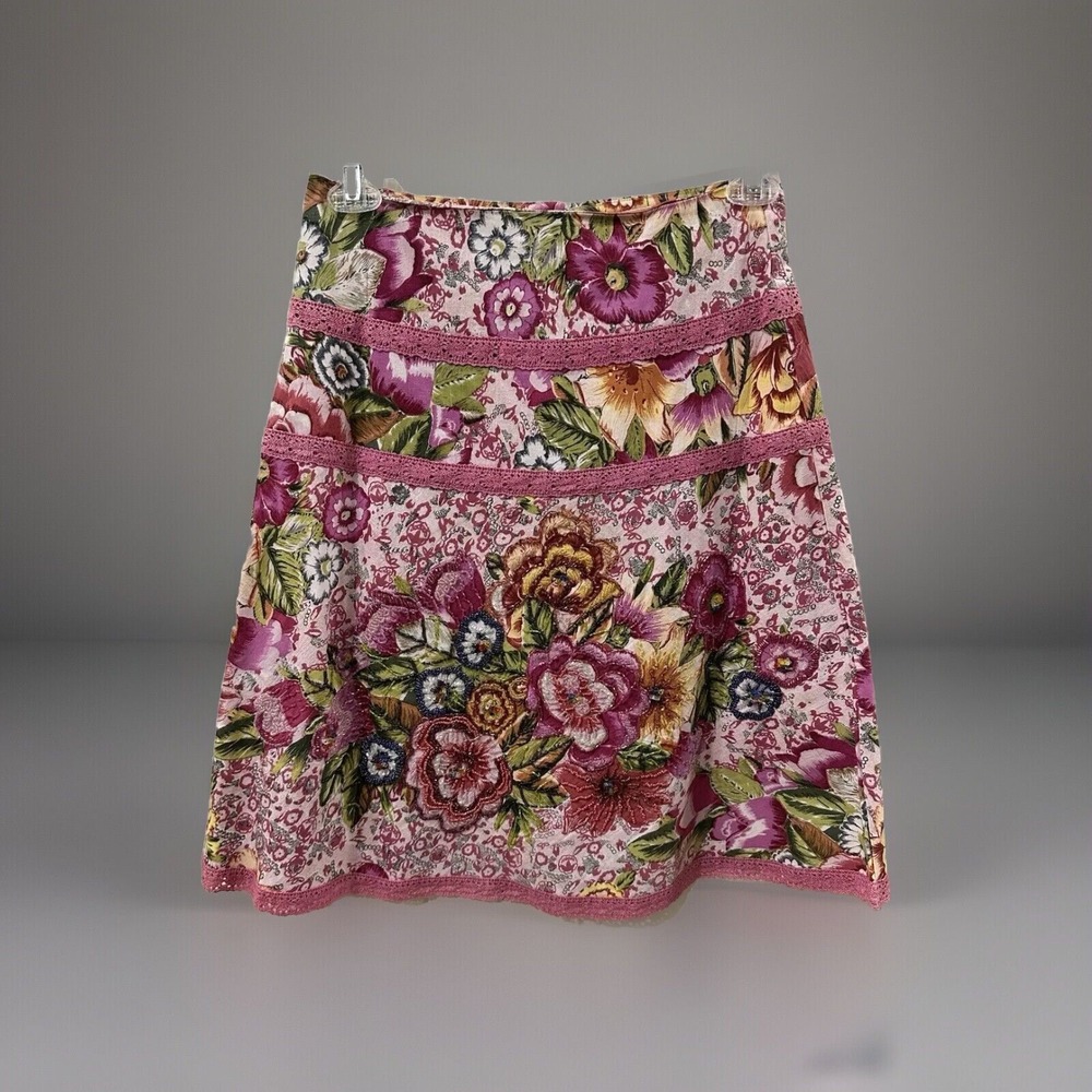 Vintage‎ Dolce Apparel Beaded Floral Skirt Women's Tag Size PL Multicolor NWT